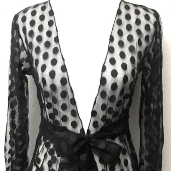 Savvy Sexy Set Lace Polka Dot Kimono Wrap Lingerie - Picture 2 of 11